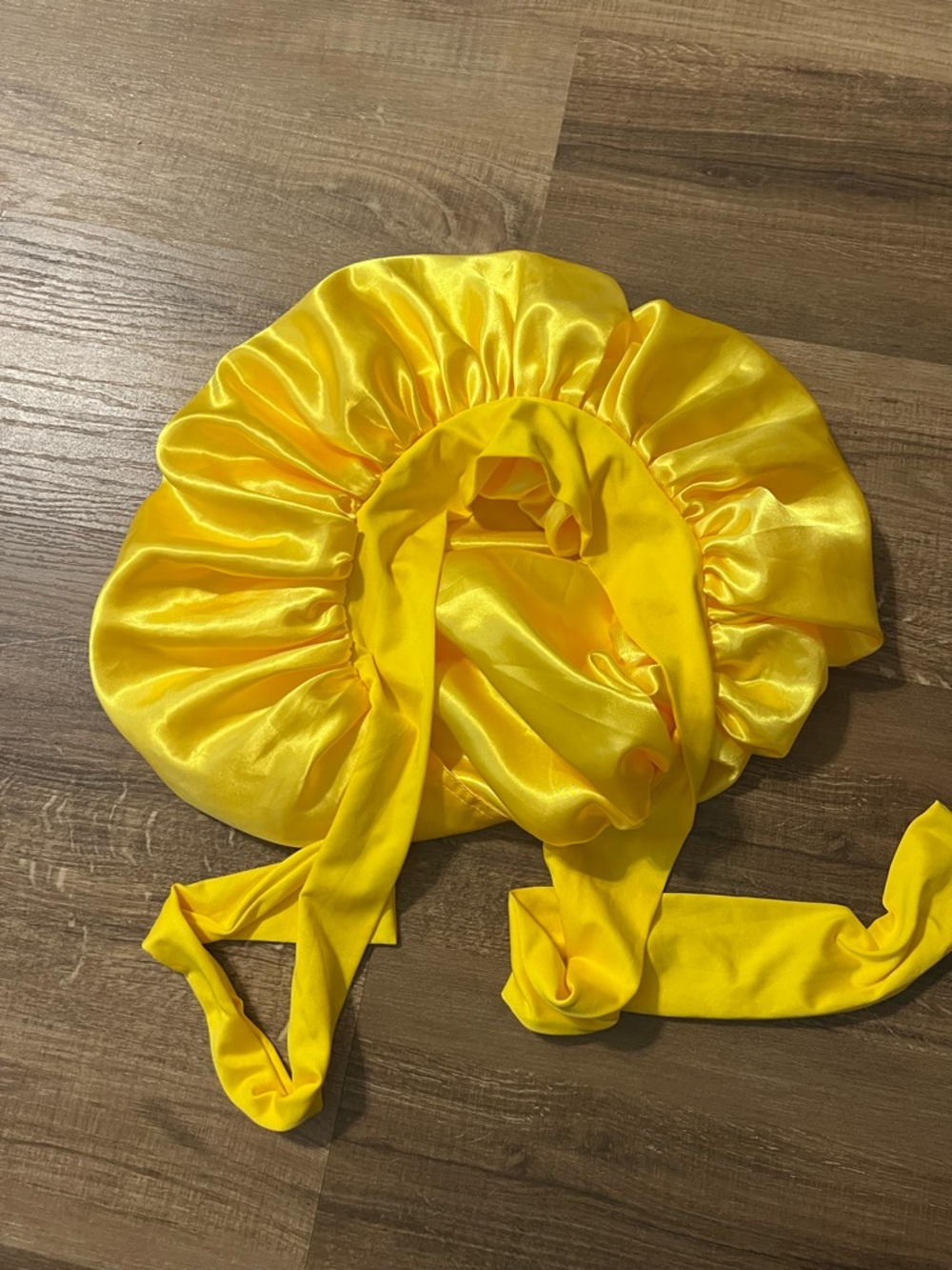 Bright Yellow Satin Bonnet with Ties